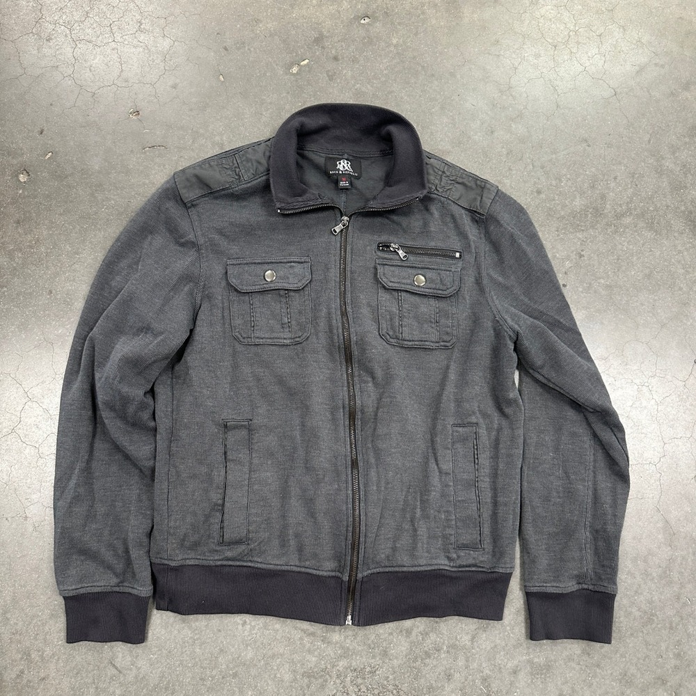 Rock & Republic Mens Full Zip Mock Neck Utility Jacket Gray Size M